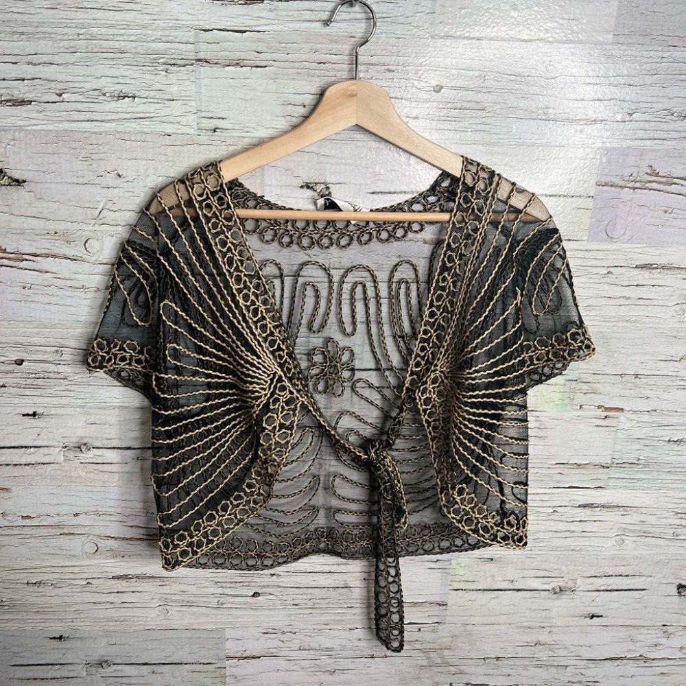 Joseph Ribkoff Black and Gold Sheer Cardigan